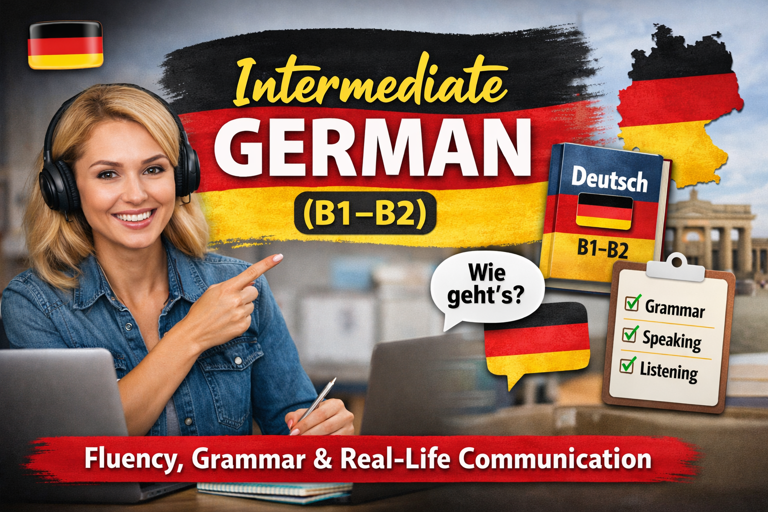 Intermediate German (B1–B2): Fluency, Grammar & Real-Life Communication